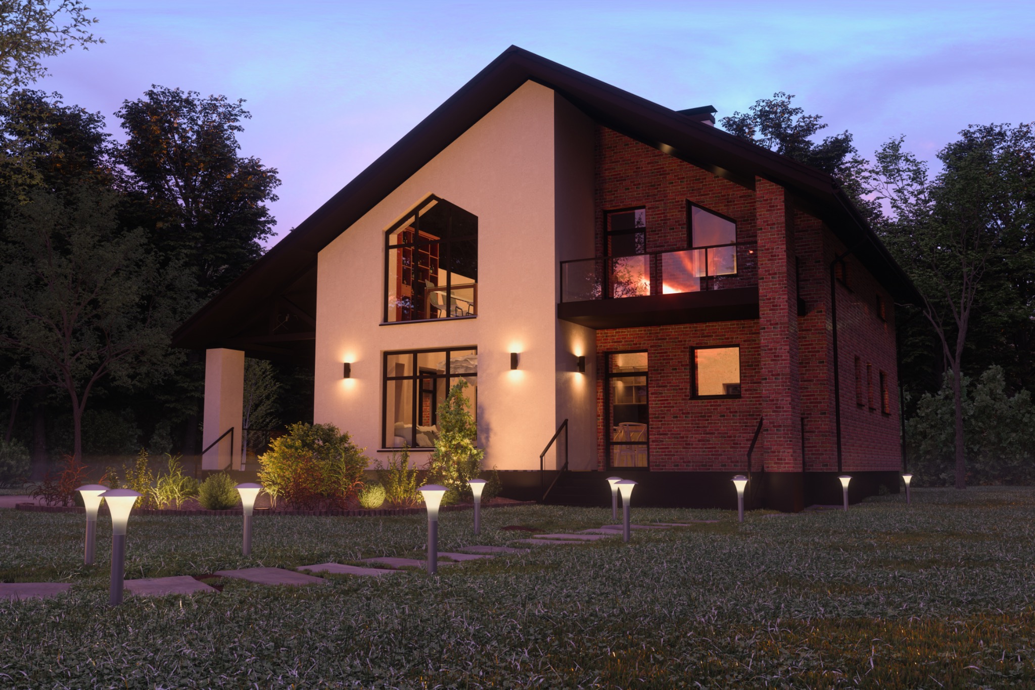 Modern home exterior lighting representing physical asset protection.