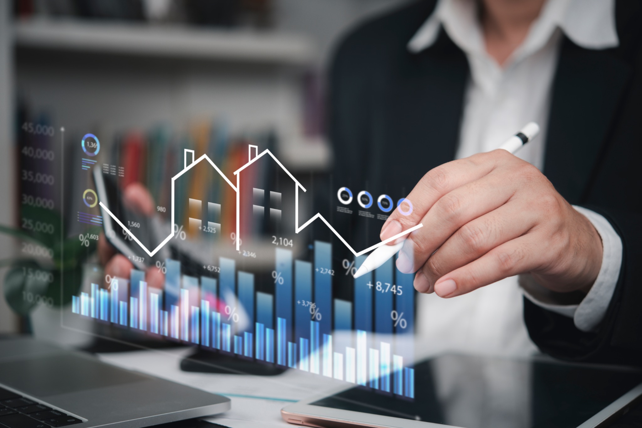 Market analysis dashboard representing corporate advisory.