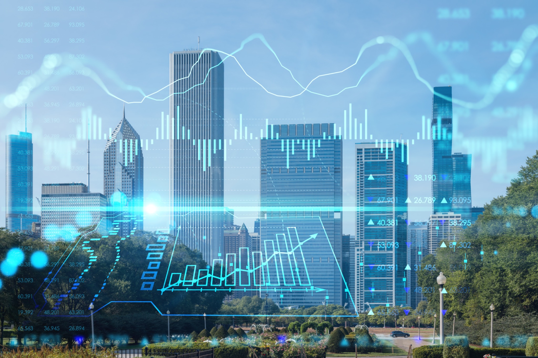 Real estate market data over a city representing global perspective and private network context.